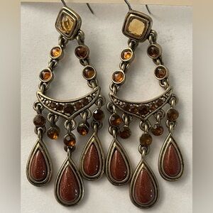 Elegant Gold and Brown Dangle Earrings